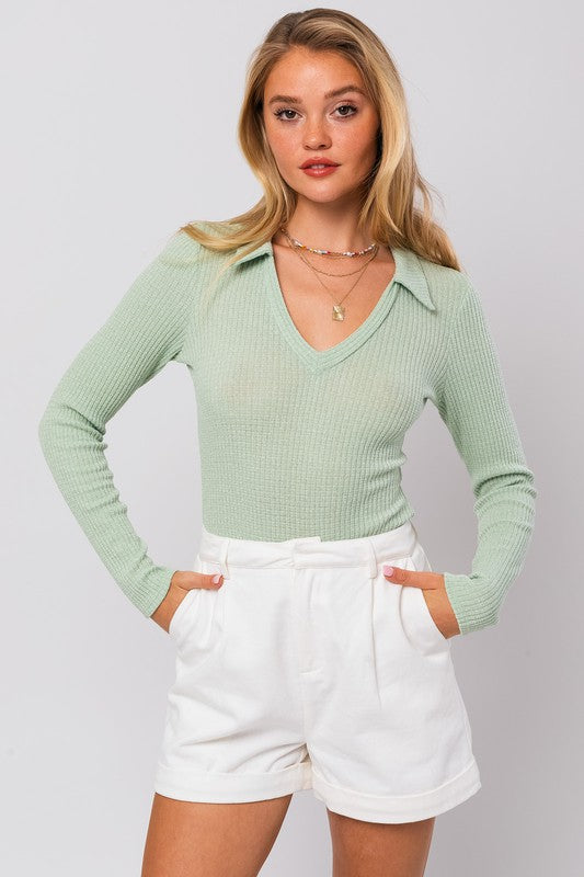Long Sleeve Collared Bodysuit - Tigbul's Variety Fashion Shop
