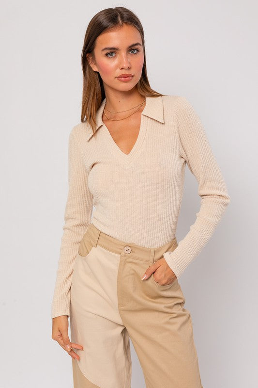 Long Sleeve Collared Bodysuit - Tigbul's Variety Fashion Shop