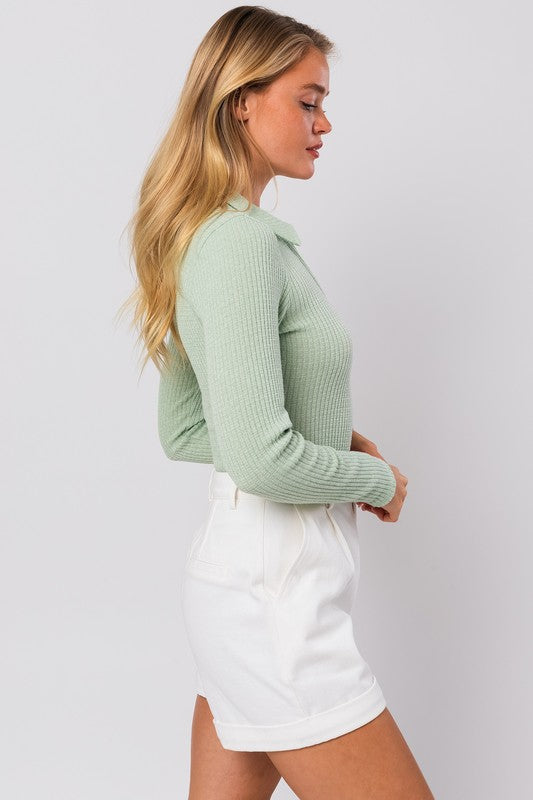 Long Sleeve Collared Bodysuit - Tigbul's Variety Fashion Shop