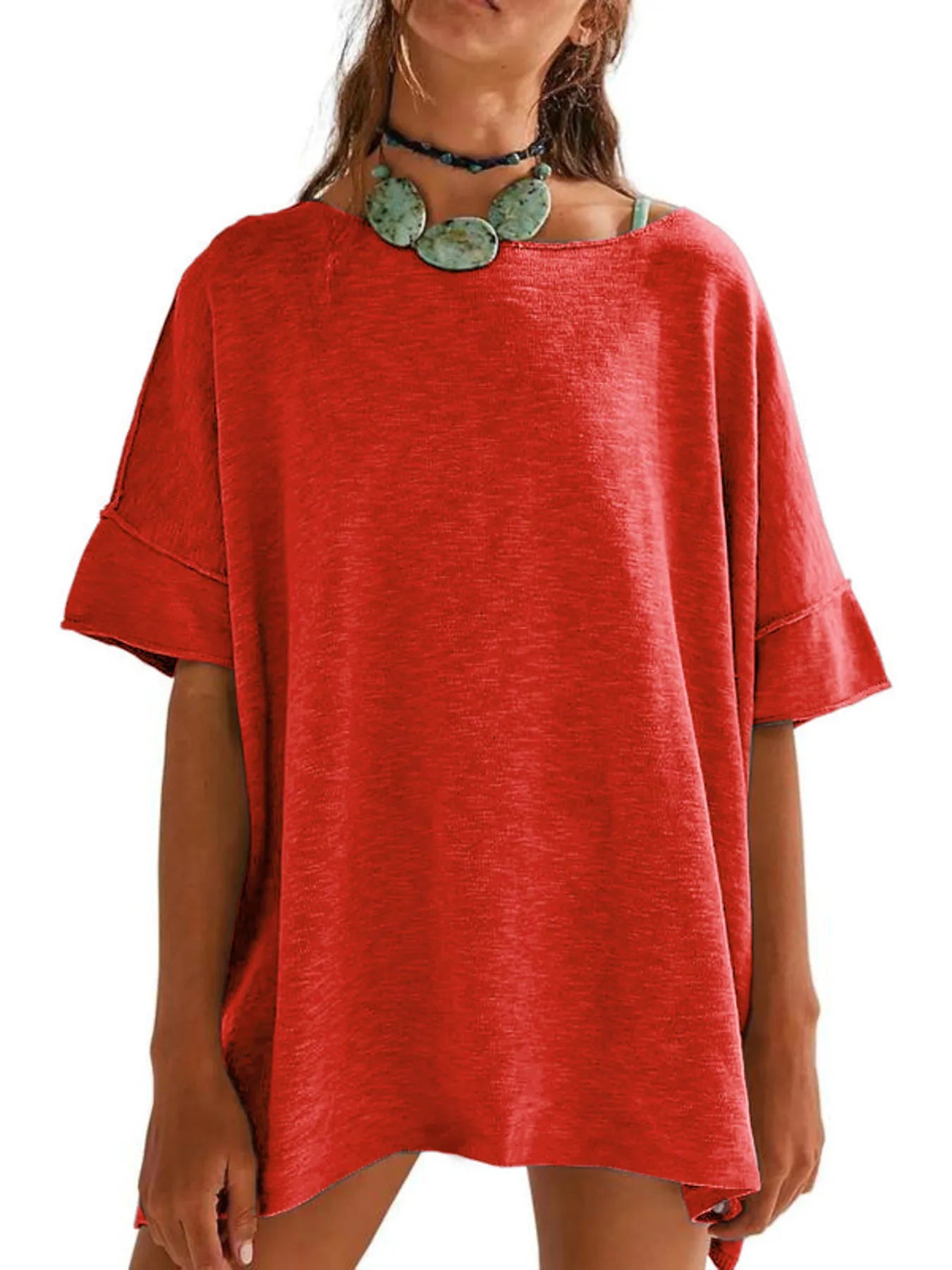Oversized Round Neck Drop-Shoulder T-Shirt - Tigbul's Variety Fashion Shop