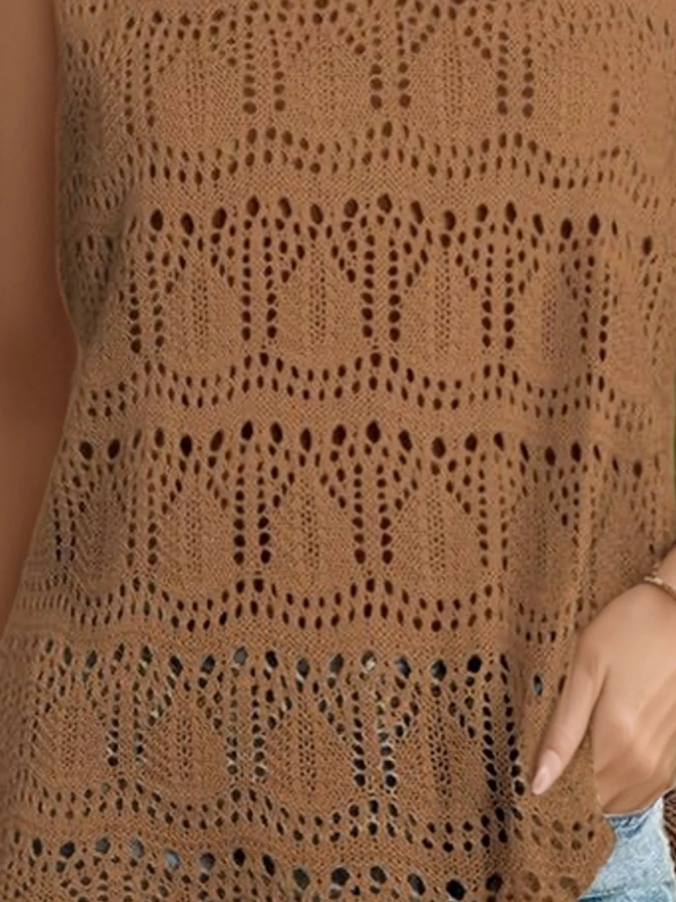 Crochet Sleeveless Sweater Vest - Tigbul's Variety Fashion Shop