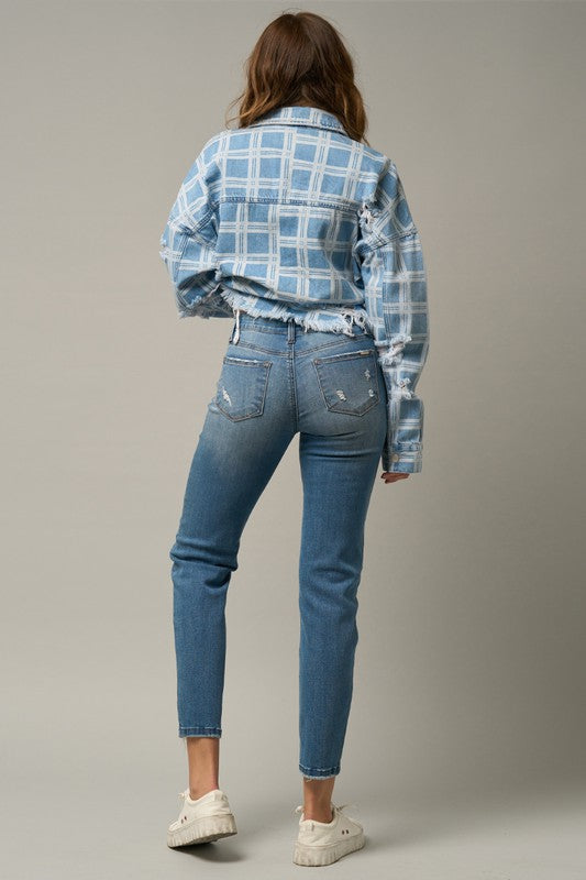 Trim Raw Hem Girlfriend Jeans - Tigbul's Variety Fashion Shop