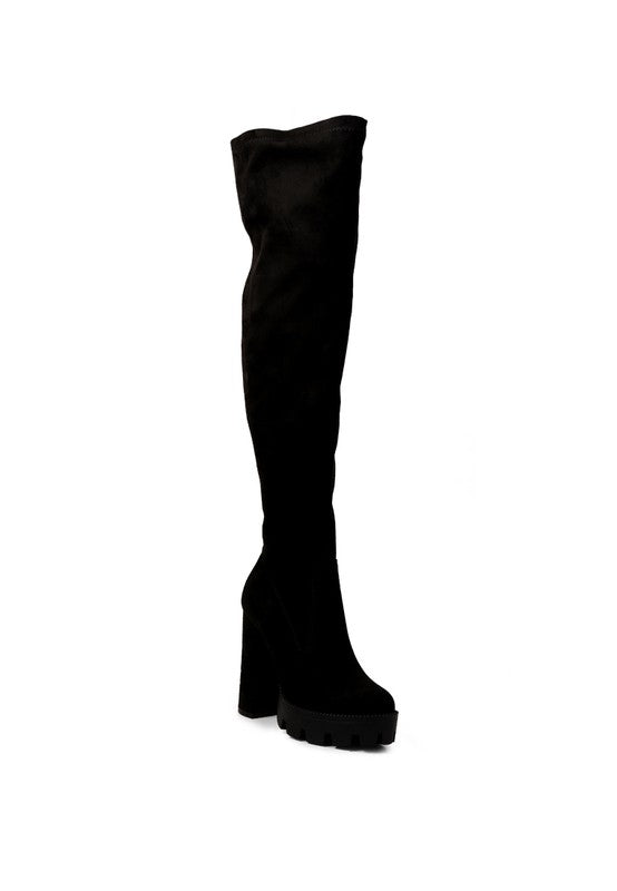 Maple High Block Heeled Faux Suede Long Boots - Tigbul's Variety Fashion Shop