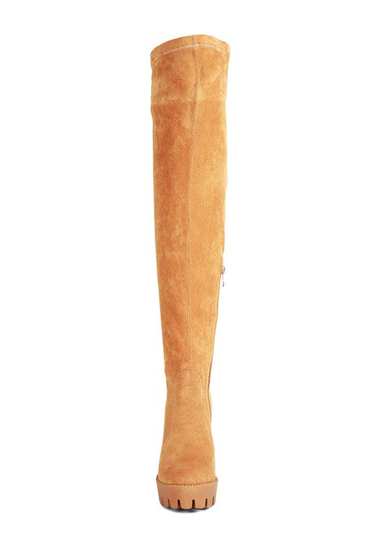 Maple High Block Heeled Faux Suede Long Boots - Tigbul's Variety Fashion Shop