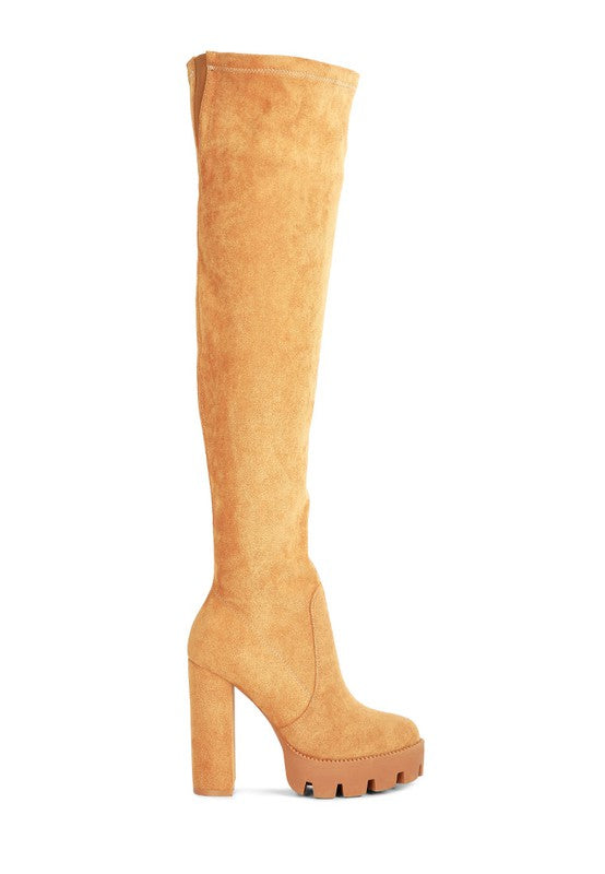 Maple High Block Heeled Faux Suede Long Boots - Tigbul's Variety Fashion Shop