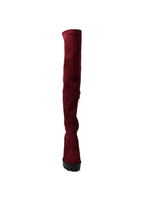 Maple High Block Heeled Faux Suede Long Boots - Tigbul's Variety Fashion Shop