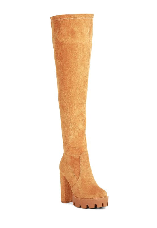 Maple High Block Heeled Faux Suede Long Boots - Tigbul's Variety Fashion Shop