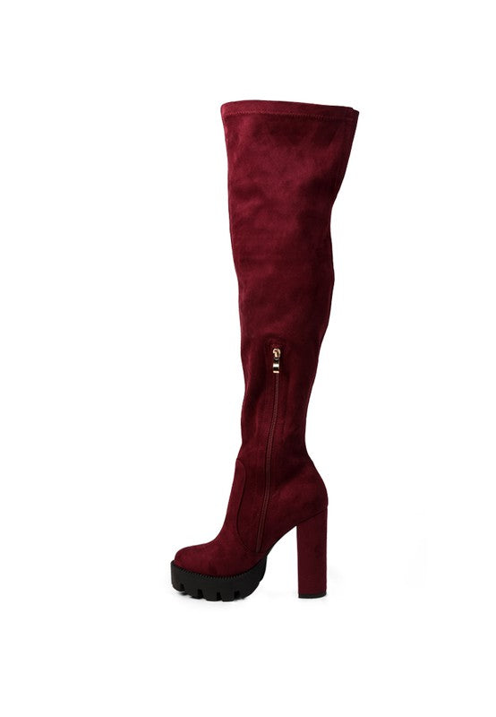 Maple High Block Heeled Faux Suede Long Boots - Tigbul's Variety Fashion Shop