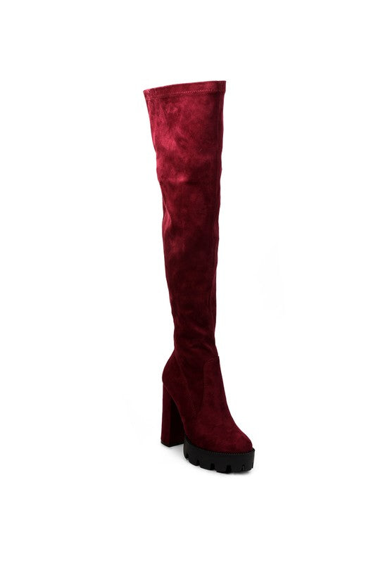 Maple High Block Heeled Faux Suede Long Boots - Tigbul's Variety Fashion Shop