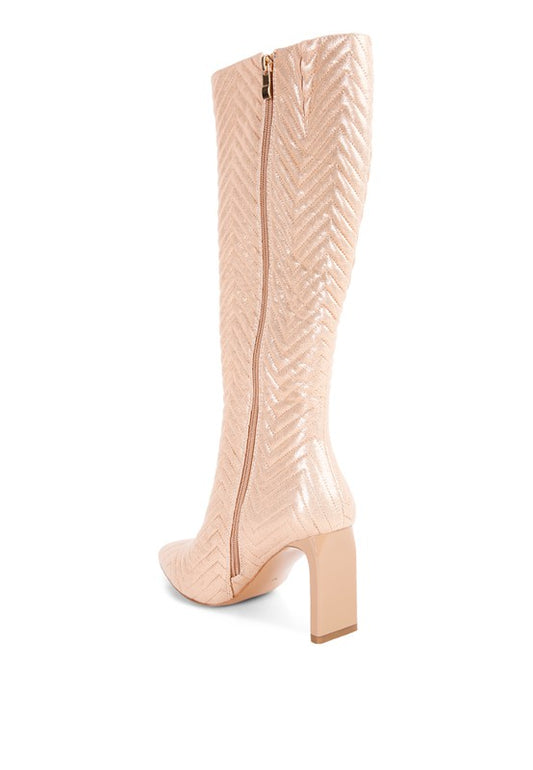 Prinkles Quilted High Italian Block Heeled Boots - Tigbul's Variety Fashion Shop