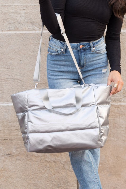 Metallic Puffer Tote - Tigbul's Variety Fashion Shop