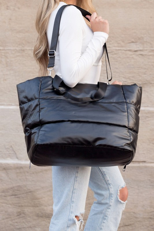 Metallic Puffer Tote - Tigbul's Variety Fashion Shop