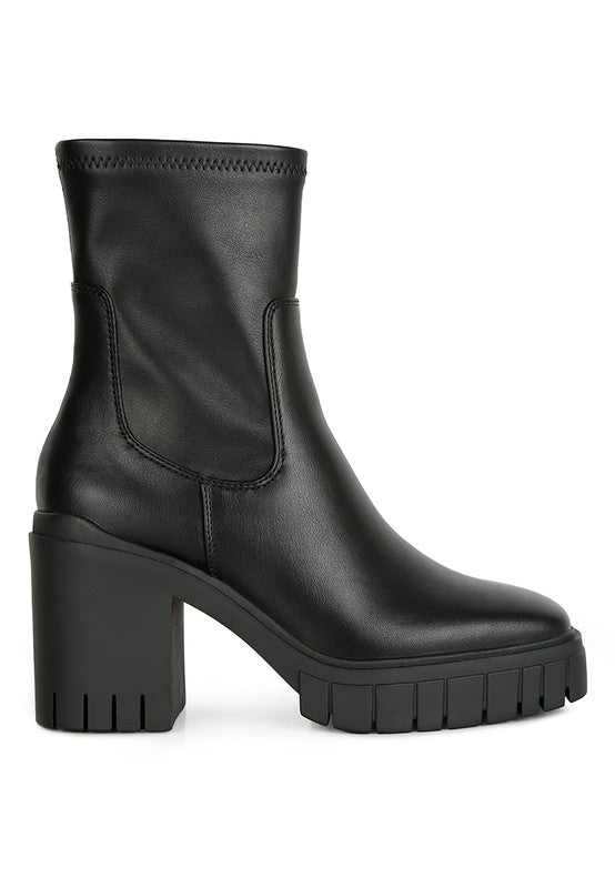 Kokum Faux Leather Platform Heeled Ankle Boot - Tigbul's Variety Fashion Shop