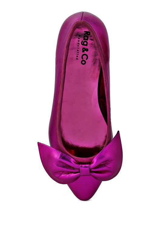 PIE-TRIBE Metallic Big Bow Ballerinas - Tigbul's Variety Fashion Shop