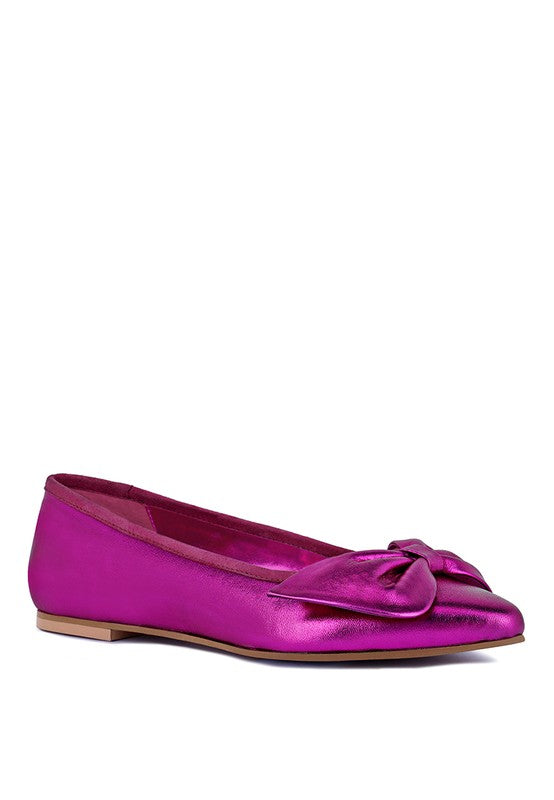 PIE-TRIBE Metallic Big Bow Ballerinas - Tigbul's Variety Fashion Shop