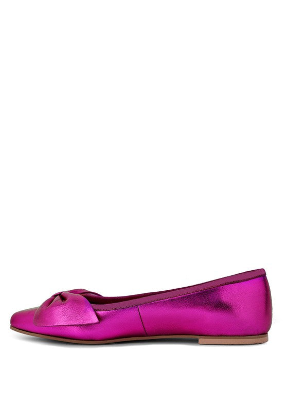 PIE-TRIBE Metallic Big Bow Ballerinas - Tigbul's Variety Fashion Shop