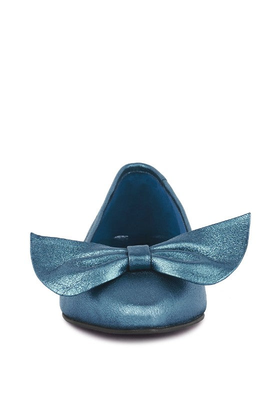 PIE-TRIBE Metallic Big Bow Ballerinas - Tigbul's Variety Fashion Shop