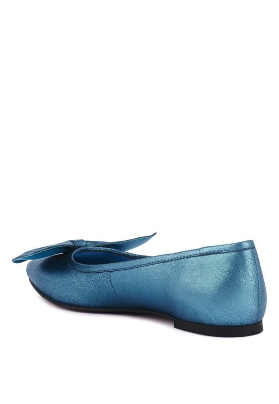 PIE-TRIBE Metallic Big Bow Ballerinas - Tigbul's Variety Fashion Shop