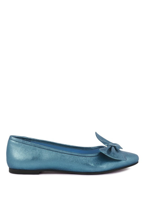 PIE-TRIBE Metallic Big Bow Ballerinas - Tigbul's Variety Fashion Shop