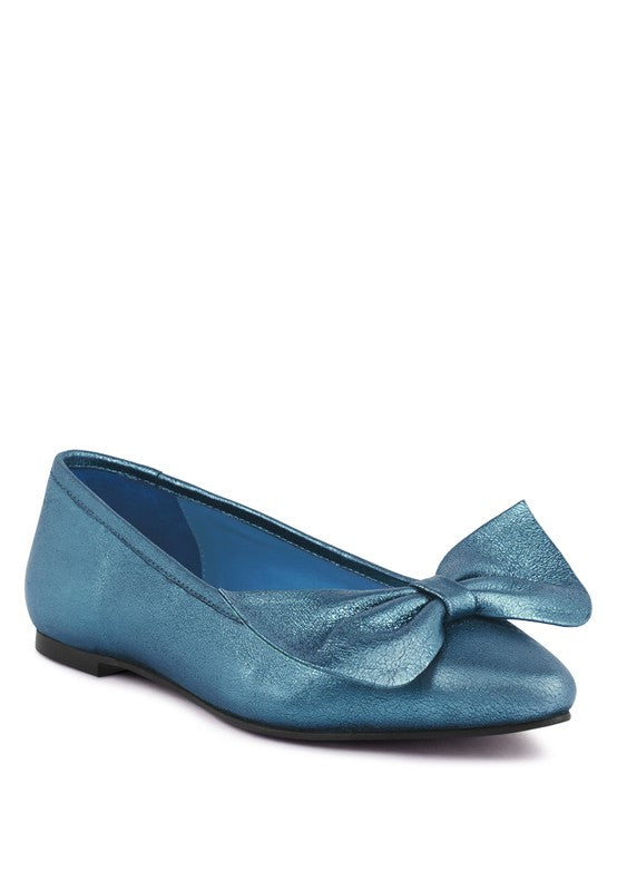 PIE-TRIBE Metallic Big Bow Ballerinas - Tigbul's Variety Fashion Shop