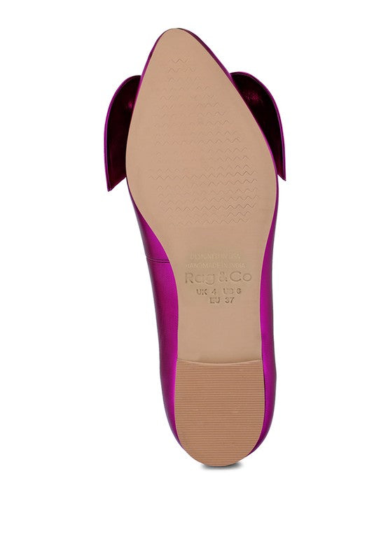 PIE-TRIBE Metallic Big Bow Ballerinas - Tigbul's Variety Fashion Shop