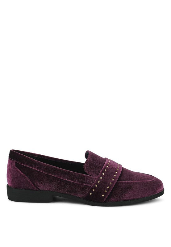 Walkin Stud Detail Velvet Loafers - Tigbul's Variety Fashion Shop