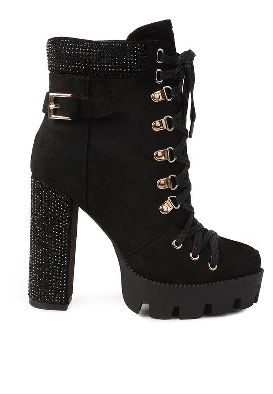Birch Diamante Set Block Heeled Ankle Boot - Tigbul's Variety Fashion Shop