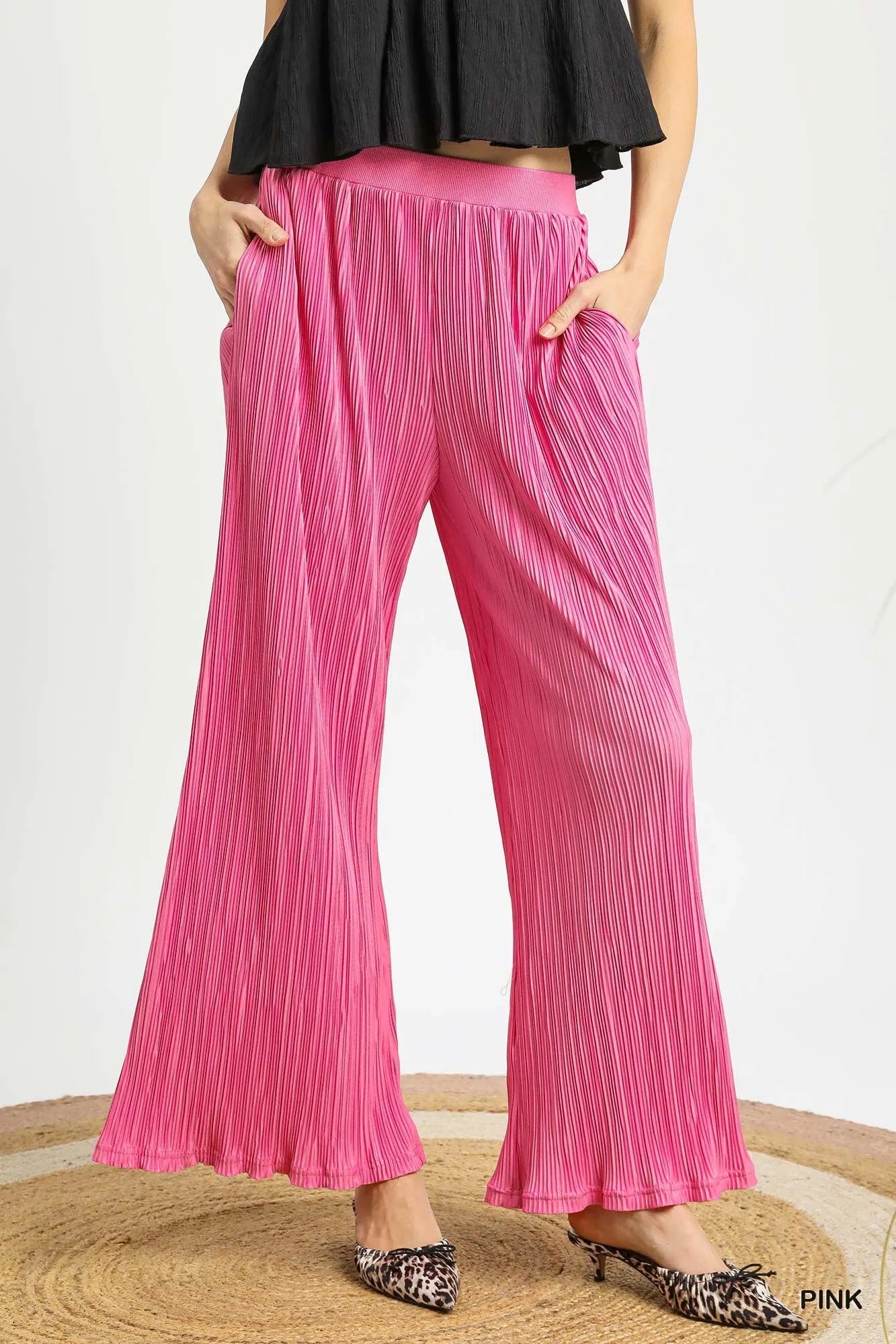 Umgee Wide Leg Textured Pants - Tigbul's Variety Fashion Shop