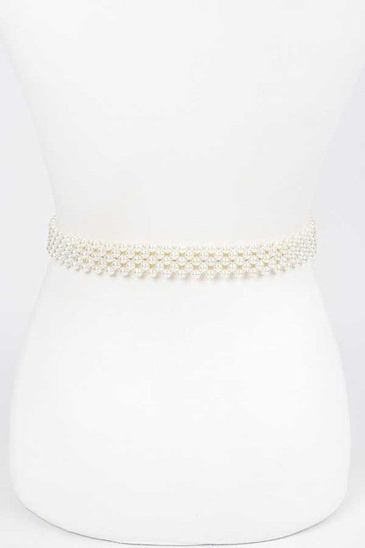 Crystal Buckle Pearl Elastic Belt - Tigbul's Variety Fashion Shop