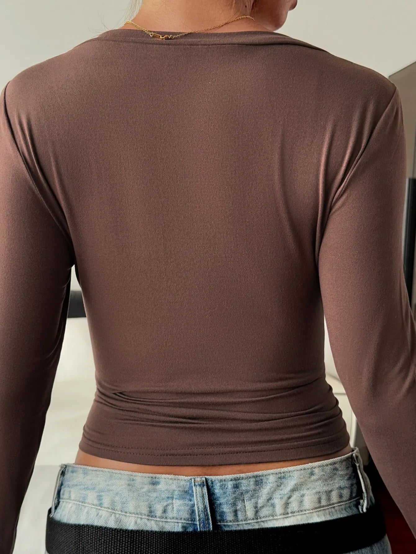 V-Neck Long Sleeve Fitted T-Shirt - Tigbul's Variety Fashion Shop