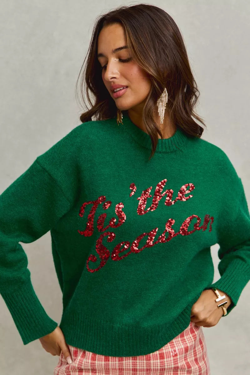 SO ME Sequins Lettering Christmas Holiday Sweater - Tigbul's Variety Fashion Shop
