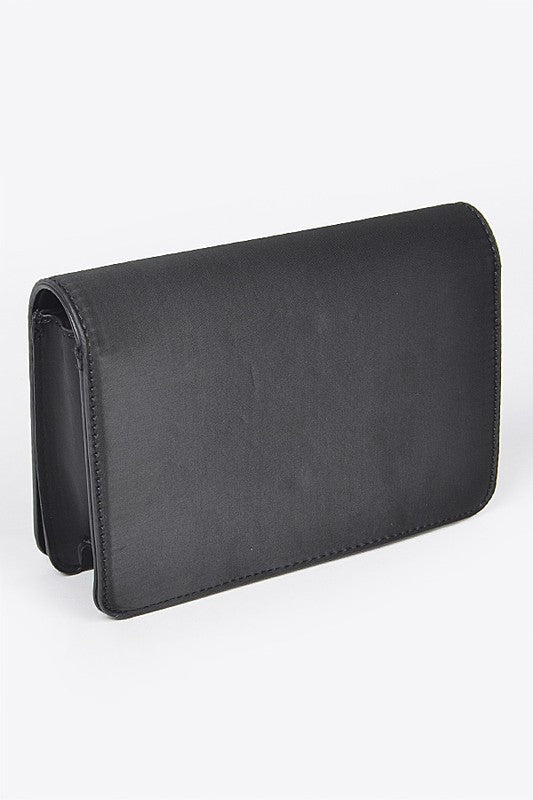 Crystal Buckle Designed Satin Crossbody Bag - Tigbul's Variety Fashion Shop