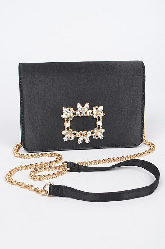 Crystal Buckle Designed Satin Crossbody Bag - Tigbul's Variety Fashion Shop