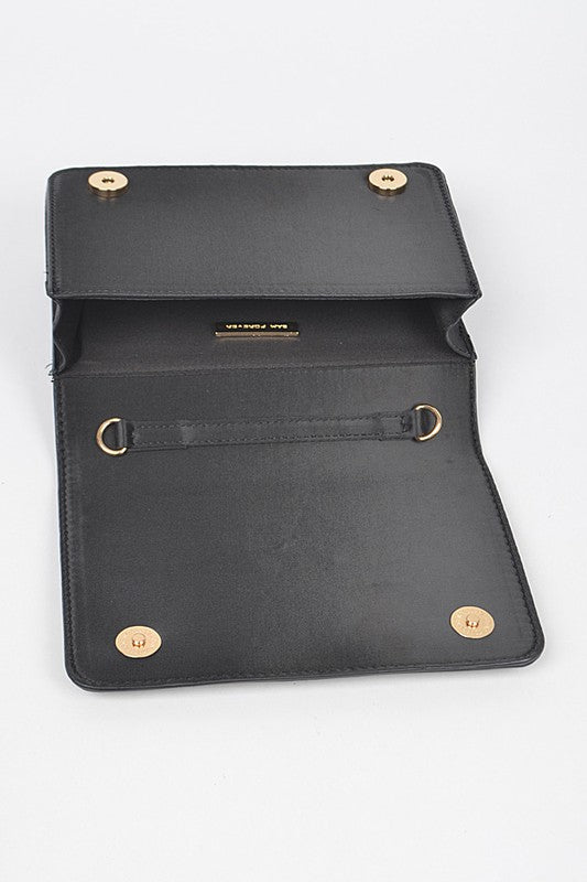Crystal Buckle Designed Satin Crossbody Bag - Tigbul's Variety Fashion Shop