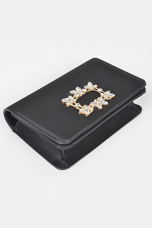Crystal Buckle Designed Satin Crossbody Bag - Tigbul's Variety Fashion Shop