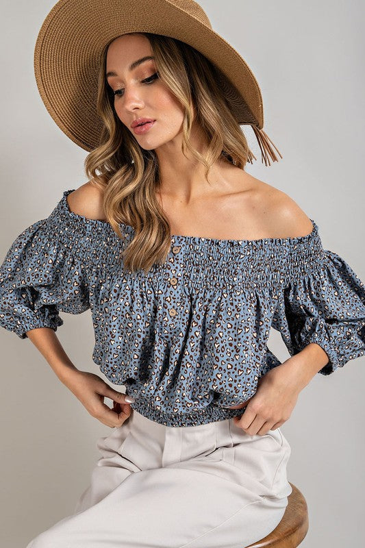 Animal Print Smocked Off the Shoulder Top - Tigbul's Variety Fashion Shop