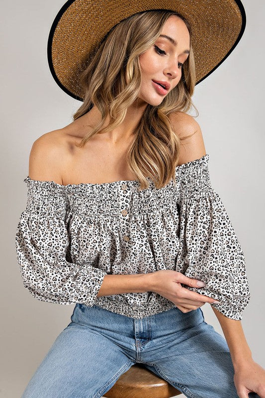 Animal Print Smocked Off the Shoulder Top - Tigbul's Variety Fashion Shop