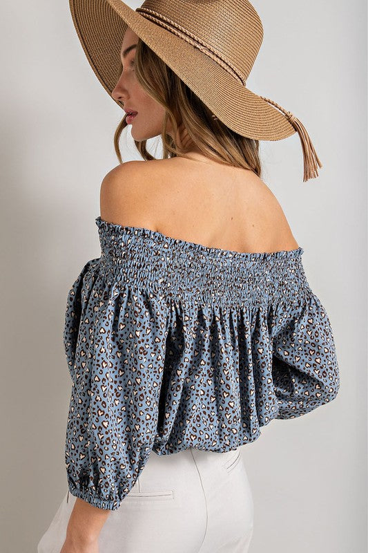 Animal Print Smocked Off the Shoulder Top - Tigbul's Variety Fashion Shop