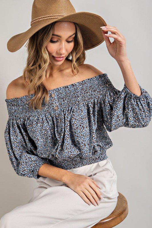 Animal Print Smocked Off the Shoulder Top - Tigbul's Variety Fashion Shop