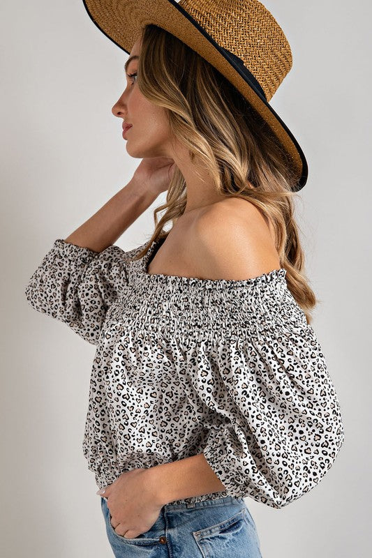 Animal Print Smocked Off the Shoulder Top - Tigbul's Variety Fashion Shop