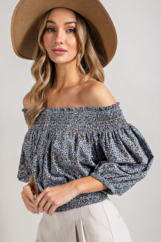 Animal Print Smocked Off the Shoulder Top - Tigbul's Variety Fashion Shop
