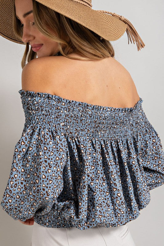 Animal Print Smocked Off the Shoulder Top - Tigbul's Variety Fashion Shop