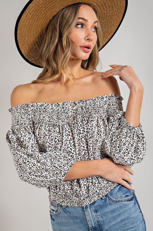 Animal Print Smocked Off the Shoulder Top - Tigbul's Variety Fashion Shop