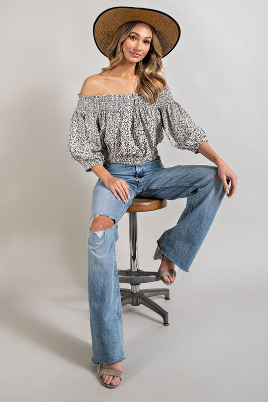 Animal Print Smocked Off the Shoulder Top - Tigbul's Variety Fashion Shop