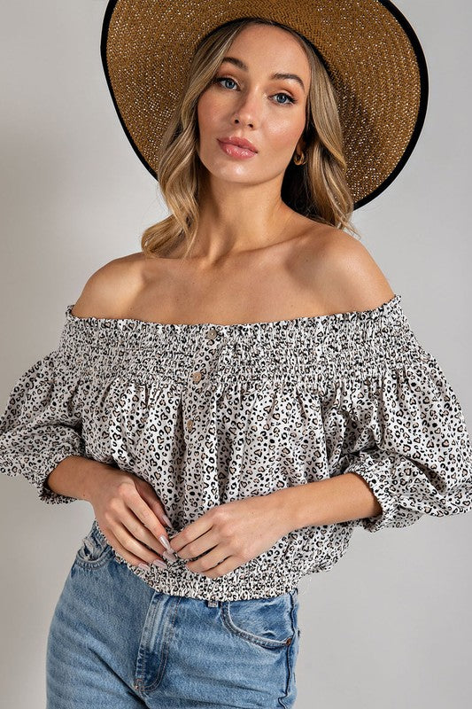 Animal Print Smocked Off the Shoulder Top - Tigbul's Variety Fashion Shop