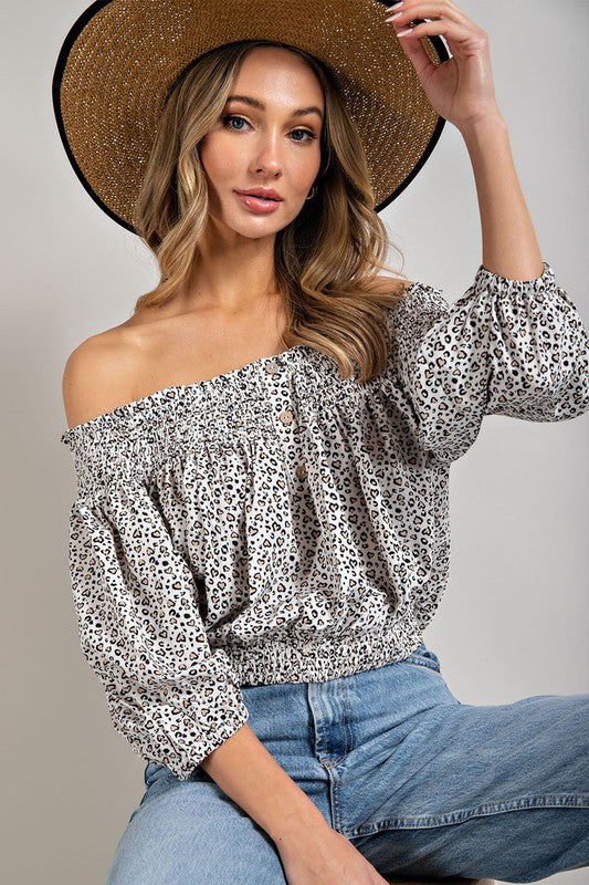 Animal Print Smocked Off the Shoulder Top - Tigbul's Variety Fashion Shop