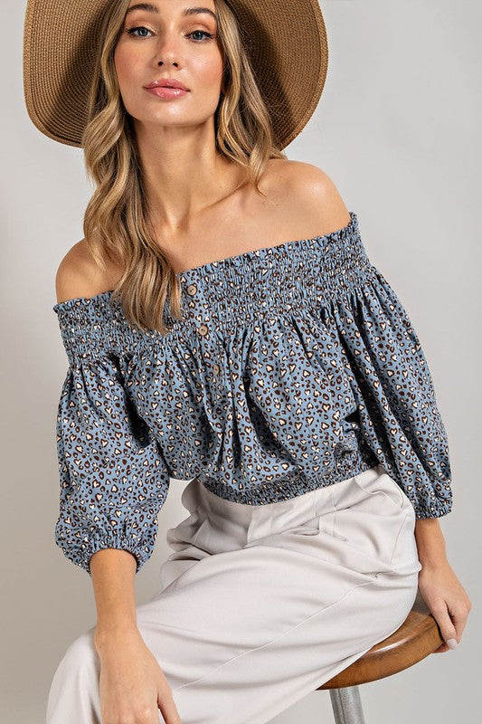 Animal Print Smocked Off the Shoulder Top - Tigbul's Variety Fashion Shop