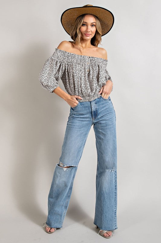 Animal Print Smocked Off the Shoulder Top - Tigbul's Variety Fashion Shop
