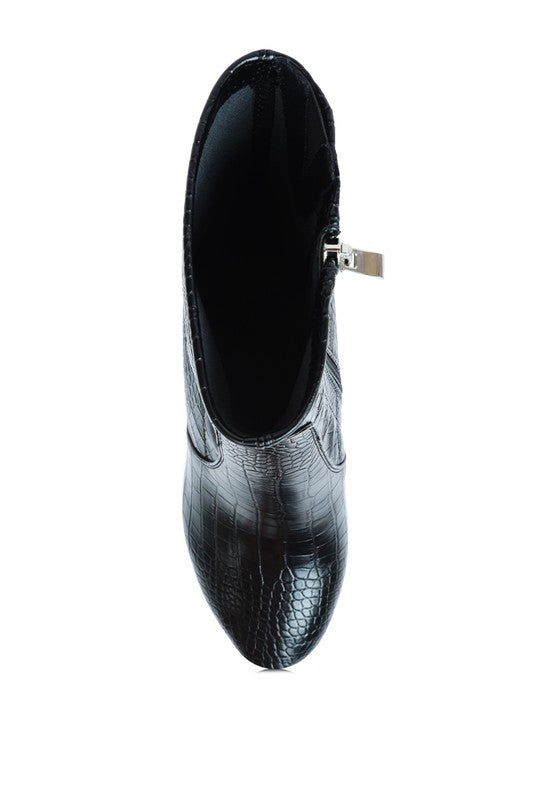 Feral High Heeled Croc Pattern Ankle Boot - Tigbul's Variety Fashion Shop