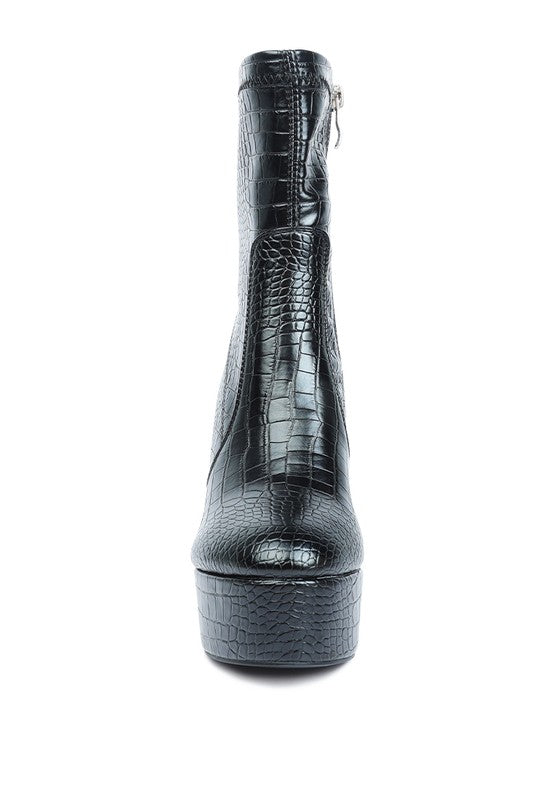 Feral High Heeled Croc Pattern Ankle Boot - Tigbul's Variety Fashion Shop